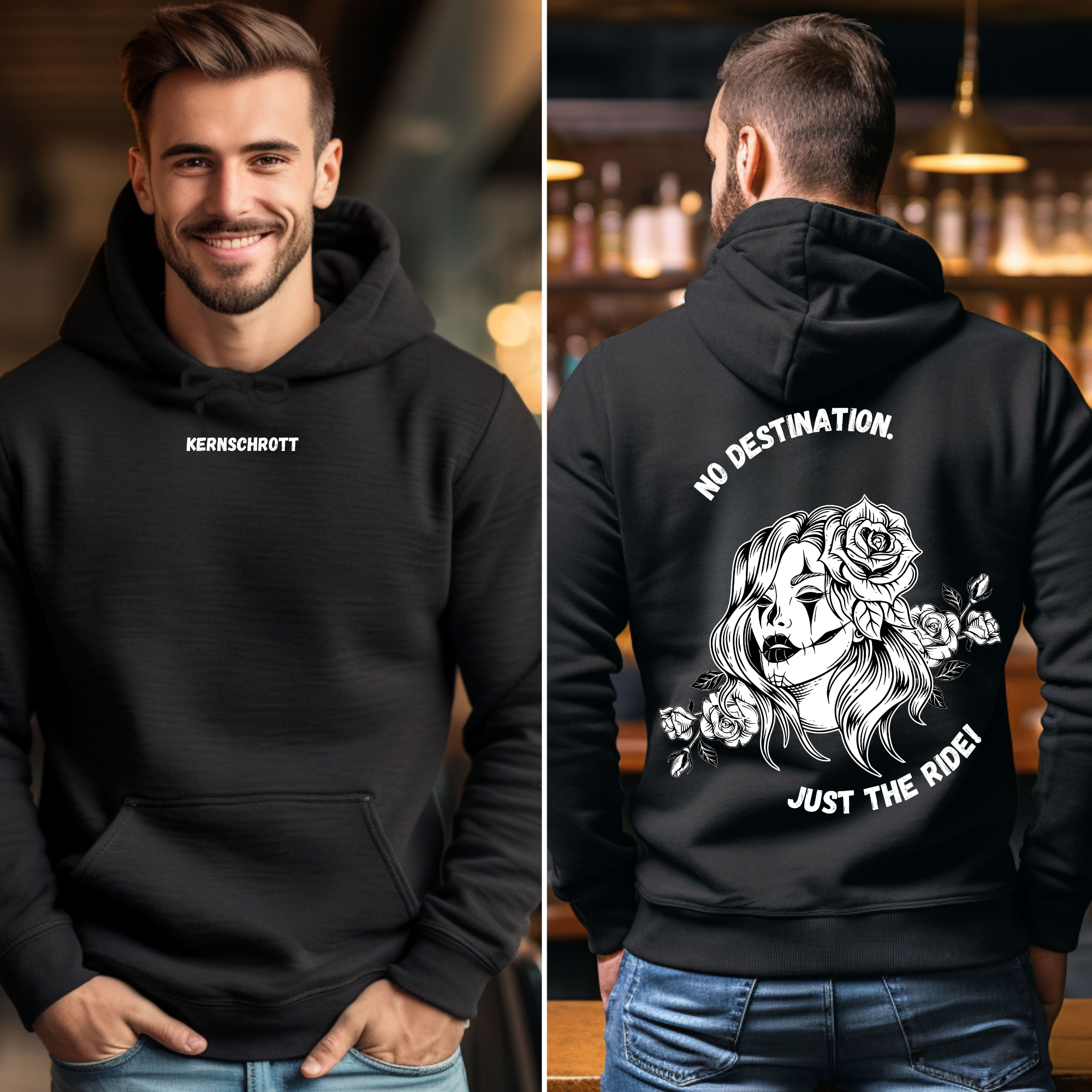 KERNSCHROTT Unisex Hoodie „No Destination. Just The Ride.“ – Schwarz