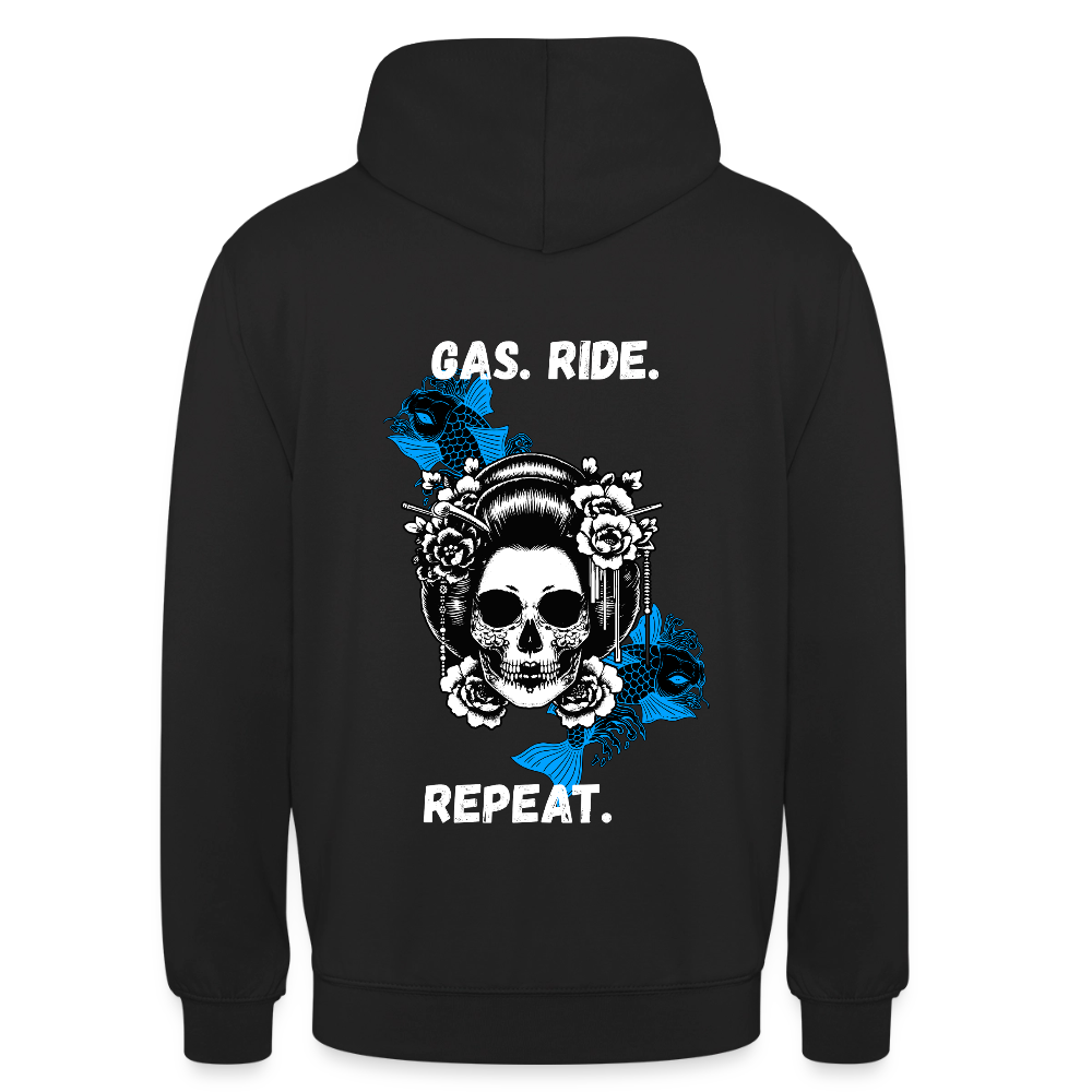 KERNSCHROTT Unisex Hoodie „GAS. RIDE. REPEAT.“ Blau – Schwarz - black