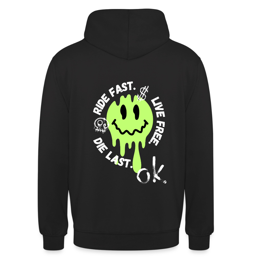 KERNSCHROTT Unisex Hoodie „RIDE FAST. LIVE FREE. DIE LAST.“ Grün – Schwarz - black