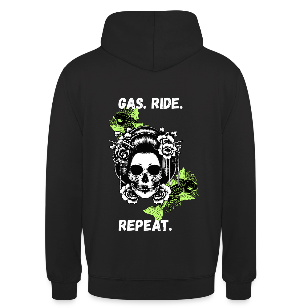 KERNSCHROTT Unisex Hoodie „GAS. RIDE. REPEAT.“ Grün – Schwarz - black