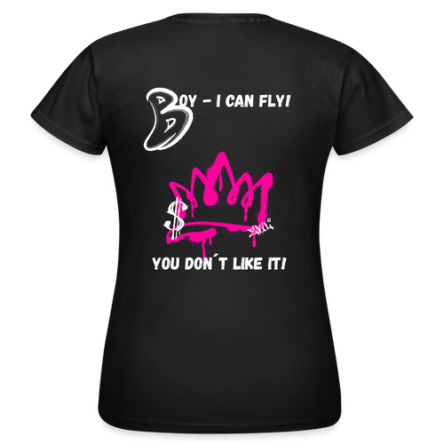 KERNSCHROTT Damen T-Shirt „BOY - I CAN FLY“ – Taillierter Fit - black