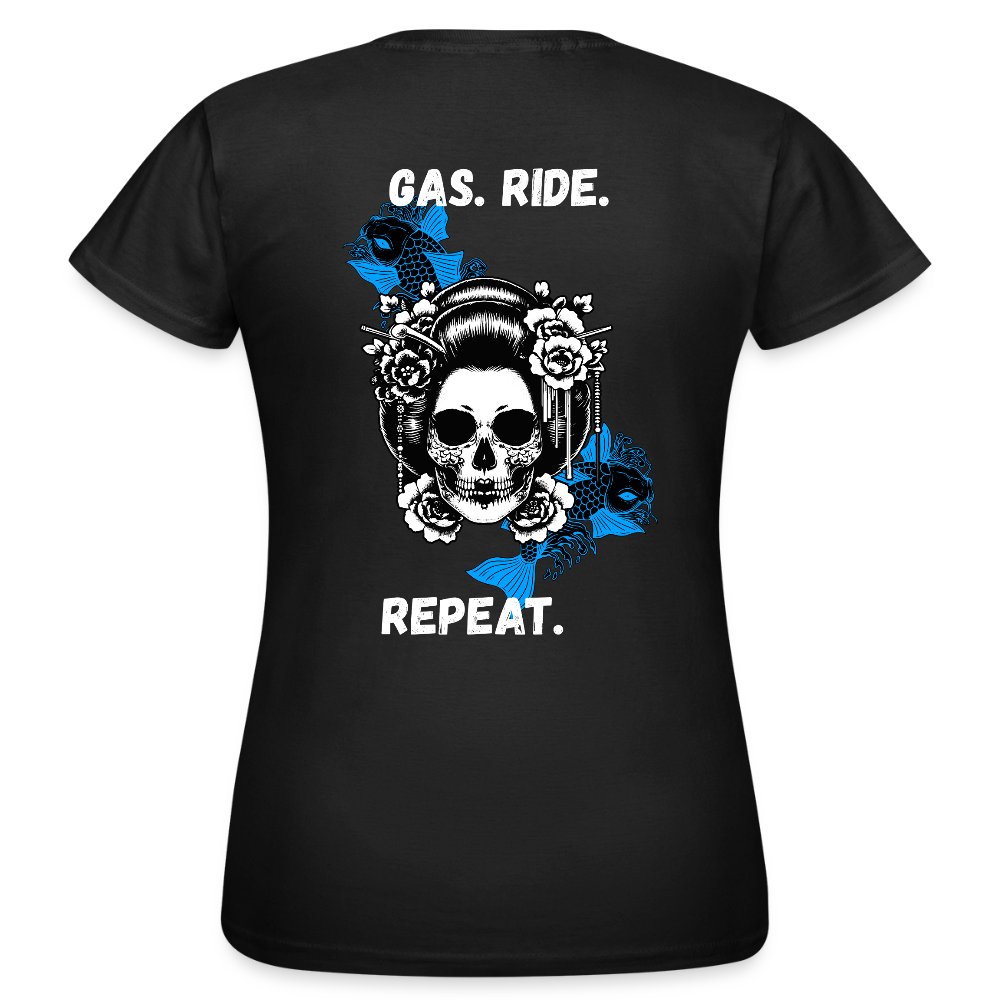 KERNSCHROTT Damen T-Shirt „GAS. RIDE. REPEAT“ BLAU – Taillierter Fit - black