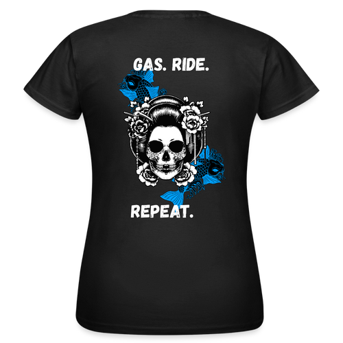 KERNSCHROTT Damen T-Shirt „GAS. RIDE. REPEAT“ BLAU – Taillierter Fit - black