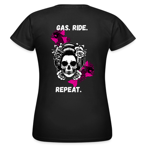 KERNSCHROTT Damen T-Shirt „GAS. RIDE. REPEAT“ PINK – Taillierter Fit - black