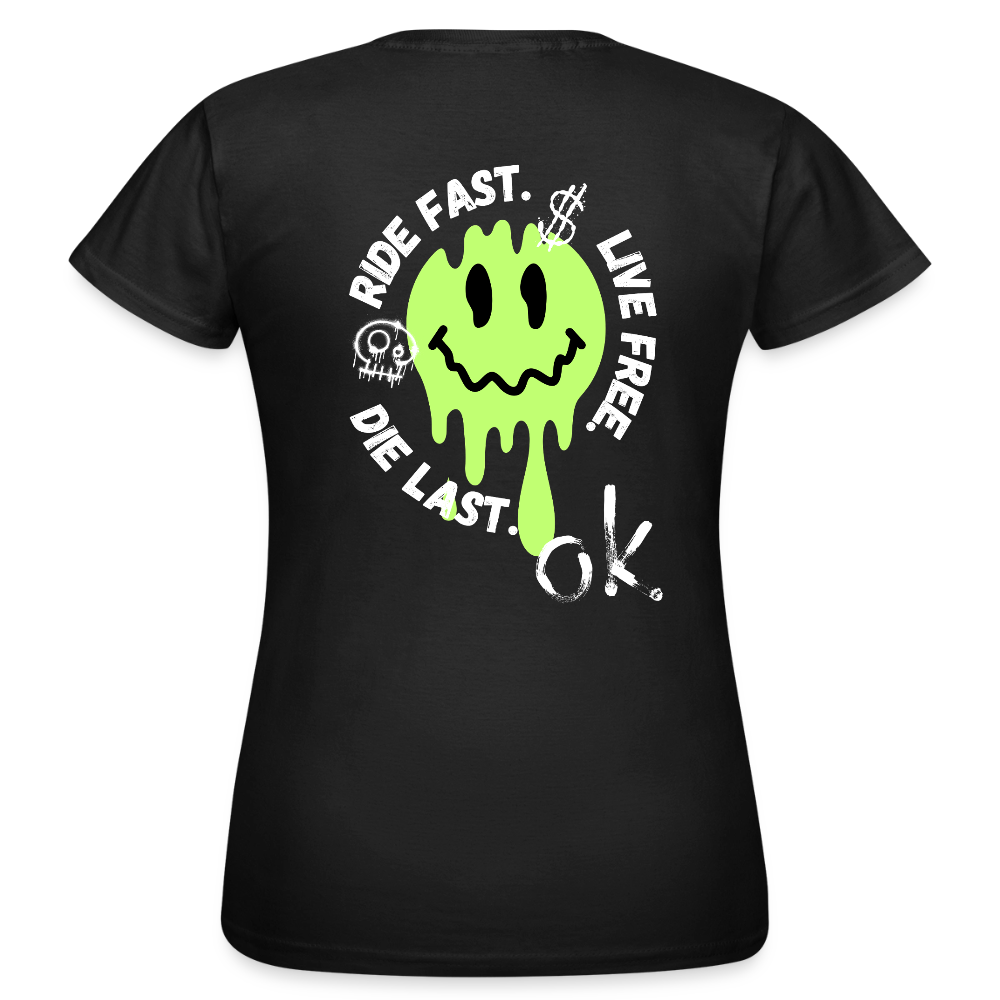 KERNSCHROTT Damen T-Shirt „RIDE FAST“ GRÜN – Taillierter Fit - black