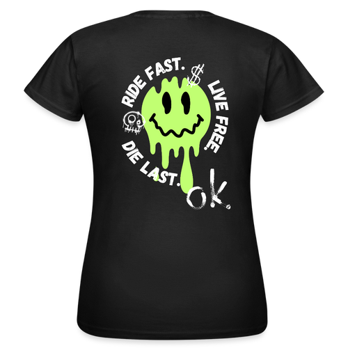 KERNSCHROTT Damen T-Shirt „RIDE FAST“ GRÜN – Taillierter Fit - black