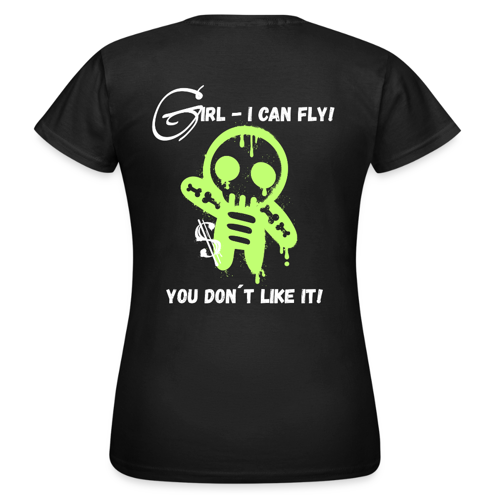 KERNSCHROTT Damen T-Shirt „GIRL - I CAN FLY“ PINK – Taillierter Fit - black