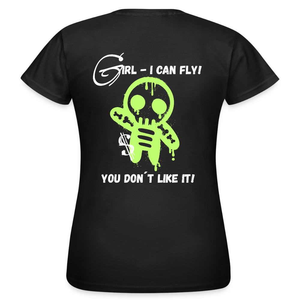 KERNSCHROTT Damen T-Shirt „GIRL - I CAN FLY“ – Taillierter Fit - black
