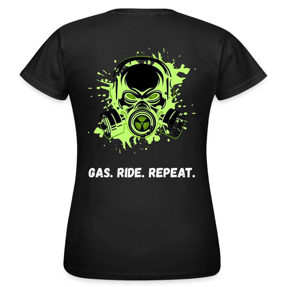 KERNSCHROTT Damen T-Shirt „GAS. RIDE. REPEAT.“ GRÜN – Taillierter Fit - black