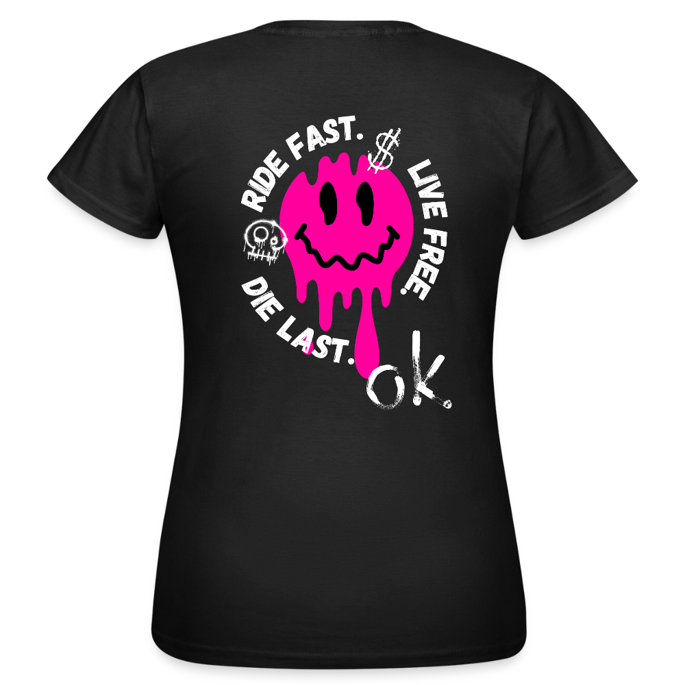 KERNSCHROTT Damen T-Shirt „RIDE FAST“ PINK – Taillierter Fit - black