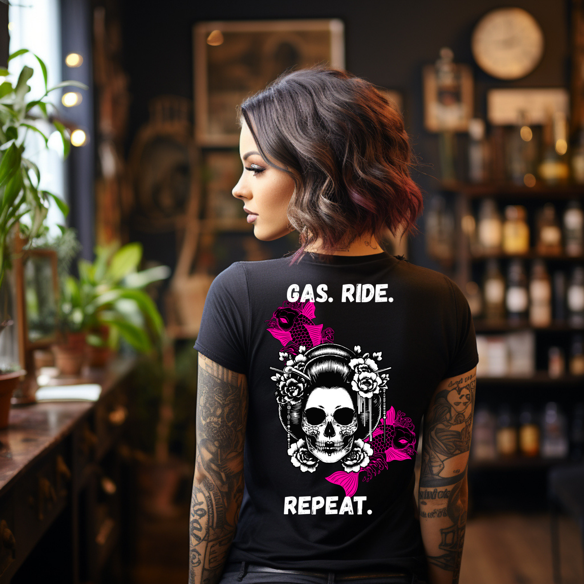 KERNSCHROTT Damen T-Shirt „GAS. RIDE. REPEAT“ PINK – Taillierter Fit