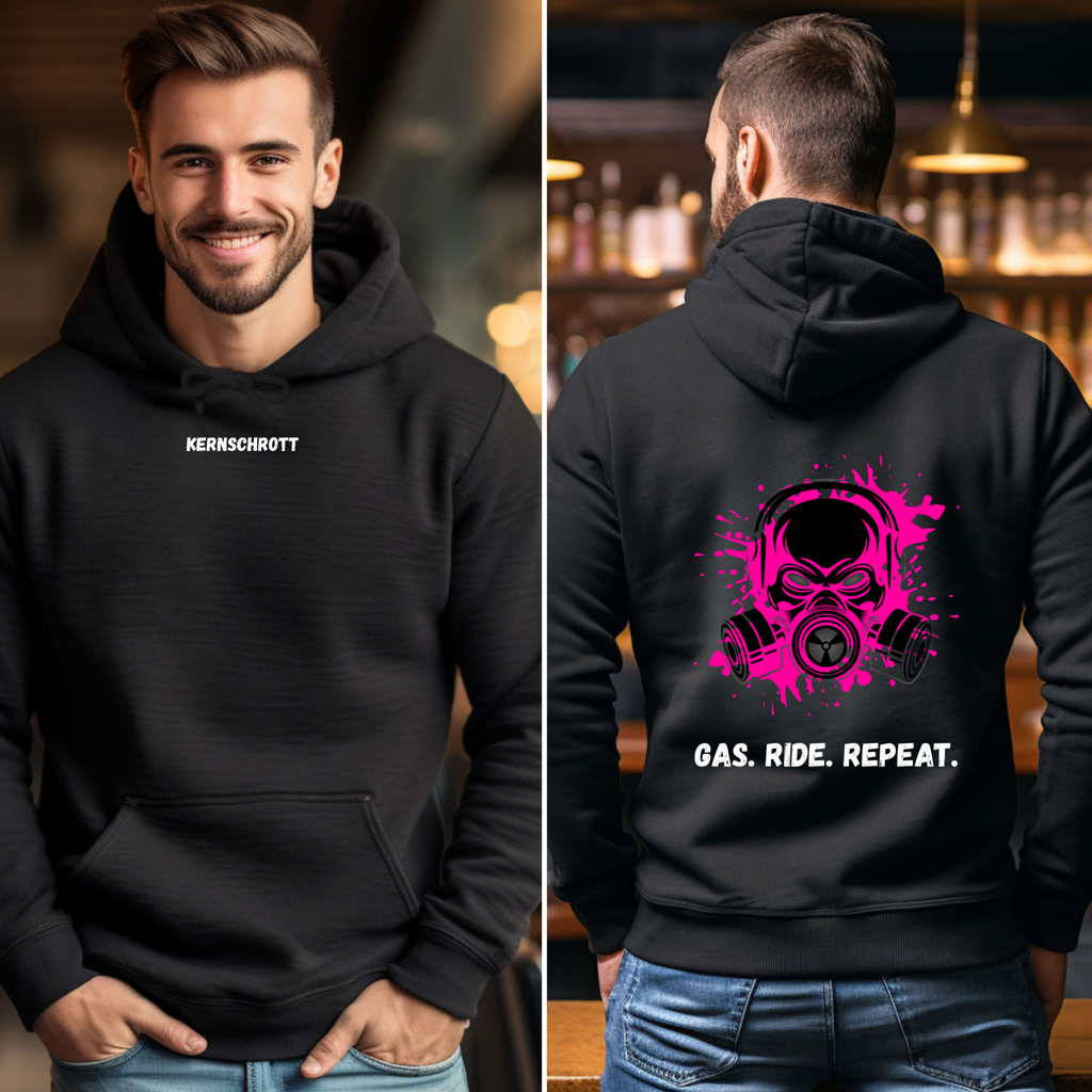 KERNSCHROTT Unisex Hoodie „RIDE FAST. LIVE FREE. DIE LAST.“ Pink – Schwarz
