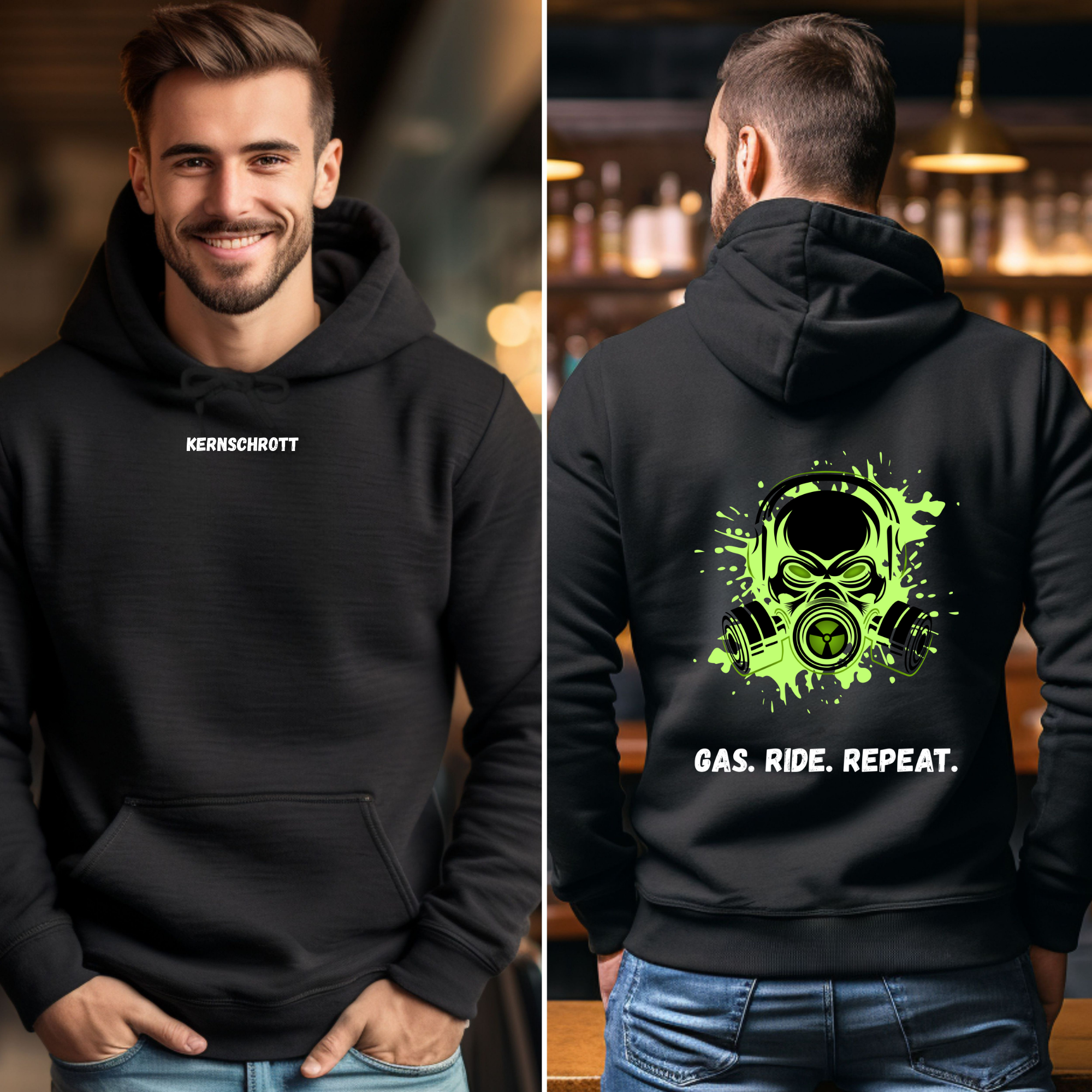 KERNSCHROTT Unisex Hoodie „RIDE FAST. LIVE FREE. DIE LAST.“ Grün – Schwarz