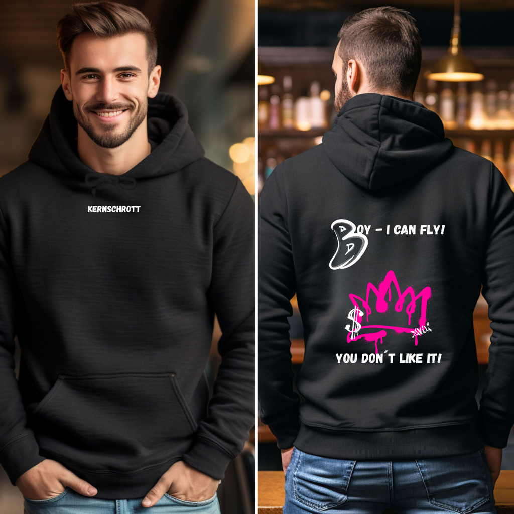 KERNSCHROTT Unisex Hoodie „BOY - I CAN FLY“ – Schwarz