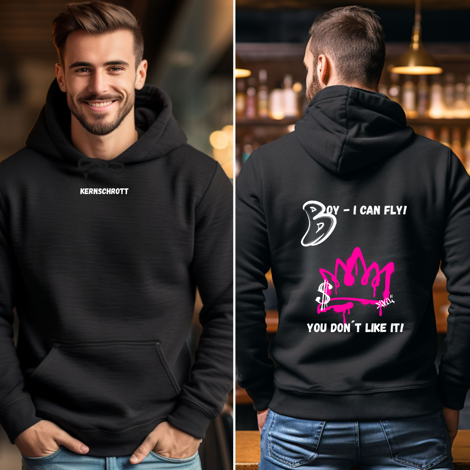 KERNSCHROTT Unisex Hoodie „BOY - I CAN FLY“ – Schwarz