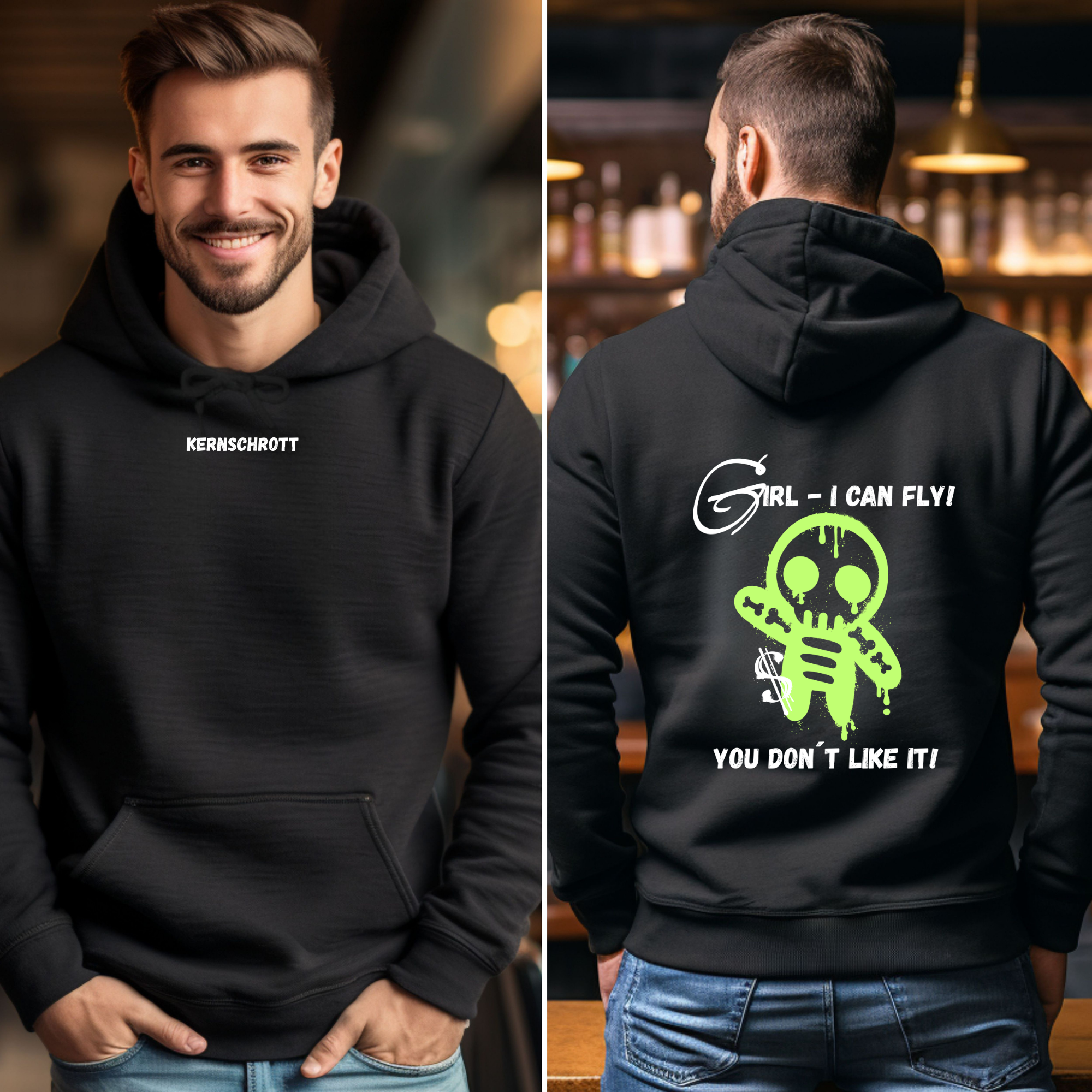 KERNSCHROTT Unisex Hoodie „GIRL - I CAN FLY“ – Schwarz