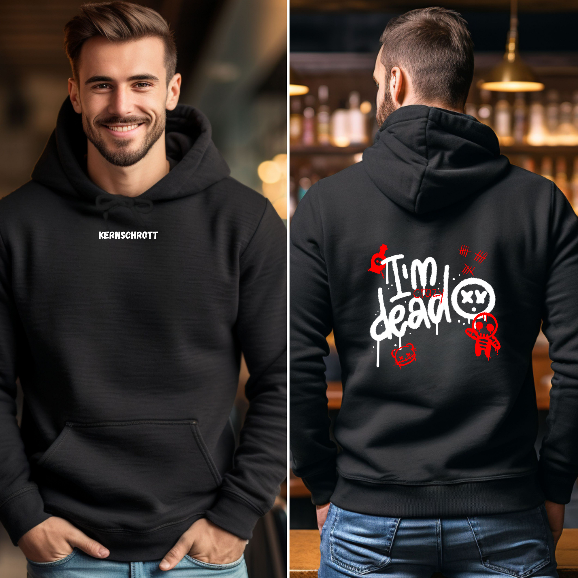 KERNSCHROTT Unisex Hoodie „I`M CRAZY DEAD“ Rot – Schwarz