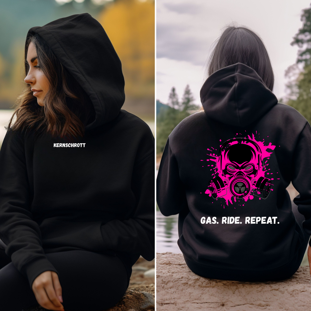 KERNSCHROTT Unisex Hoodie „RIDE FAST. LIVE FREE. DIE LAST.“ Pink – Schwarz
