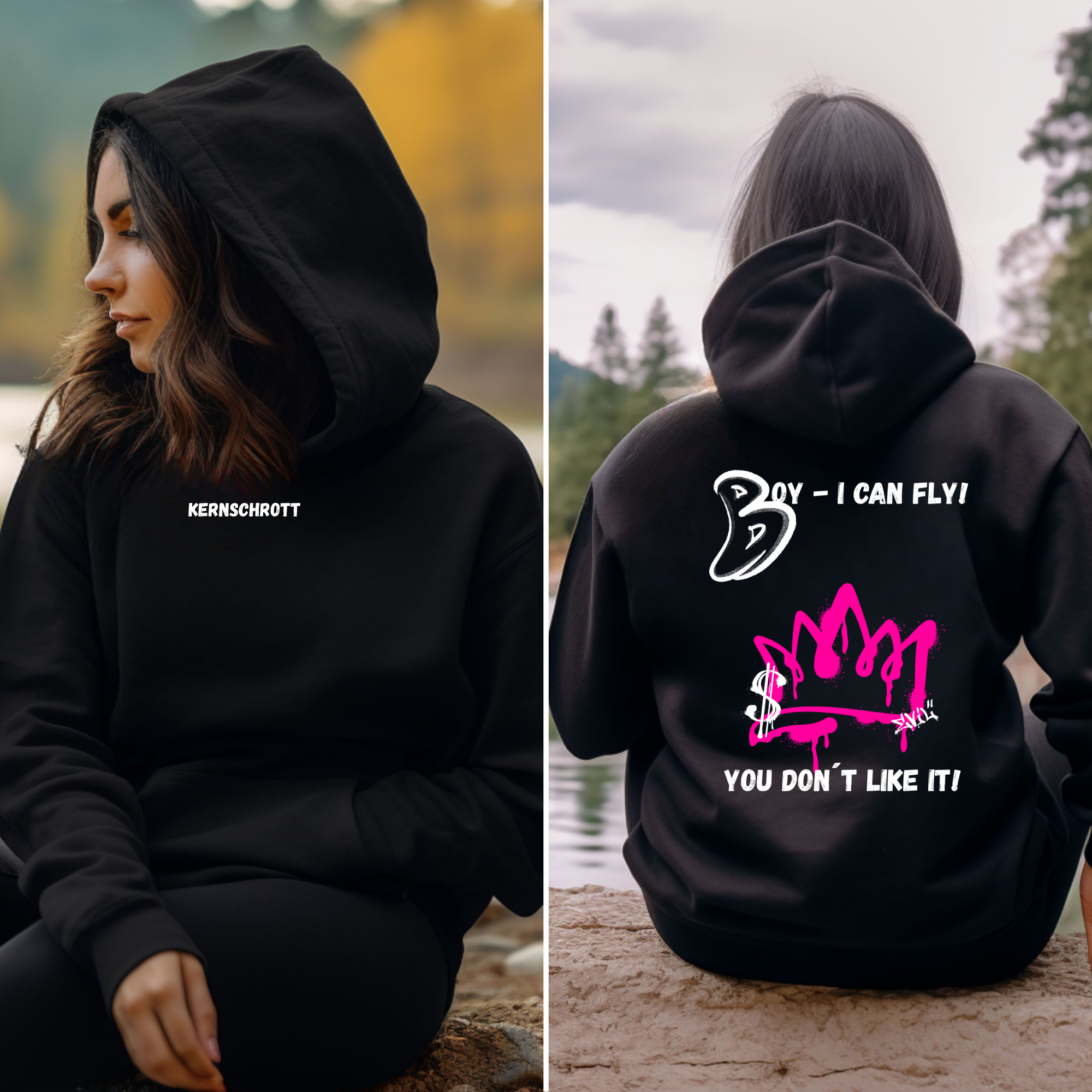 KERNSCHROTT Unisex Hoodie „BOY - I CAN FLY“ – Schwarz