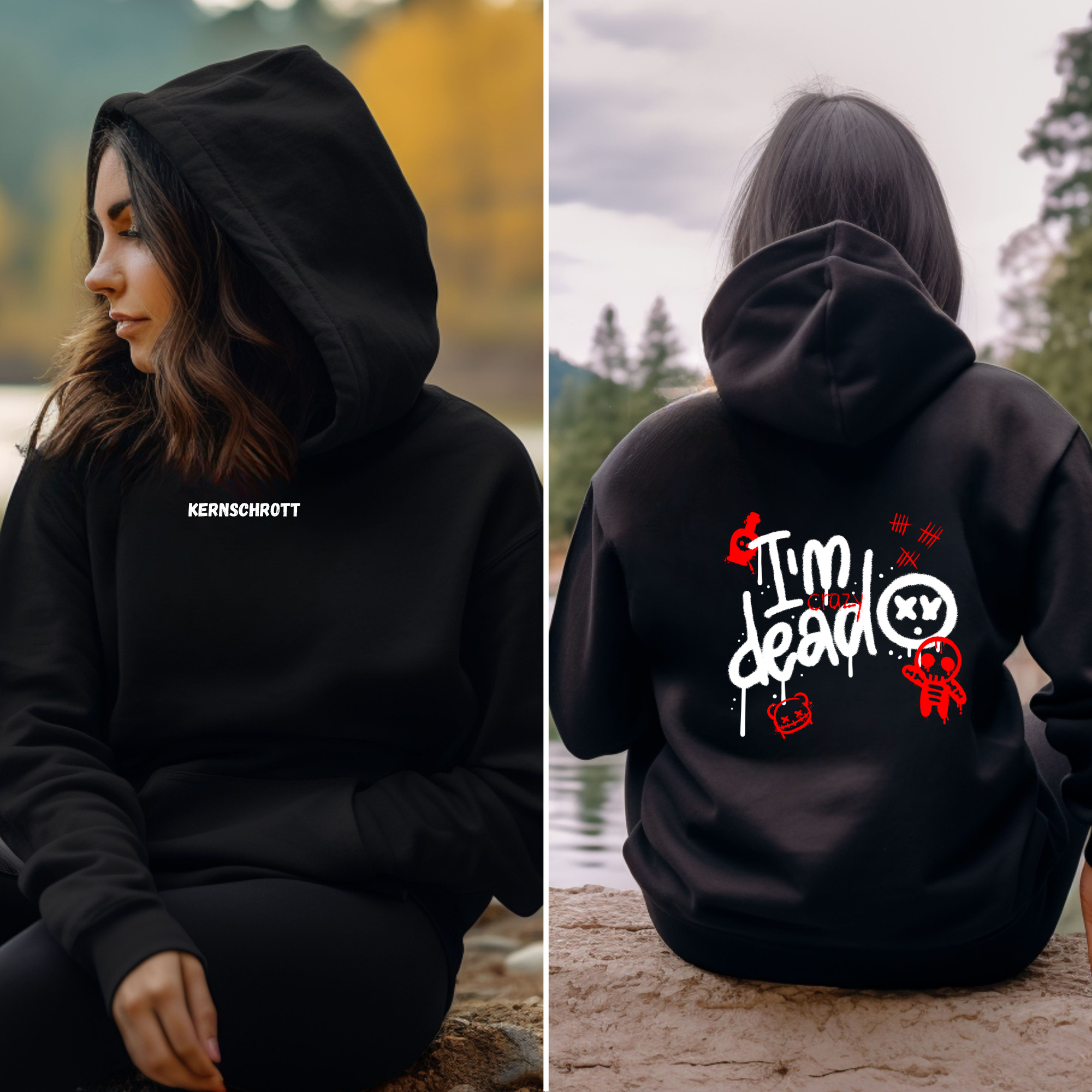 KERNSCHROTT Unisex Hoodie „I`M CRAZY DEAD“ Rot – Schwarz