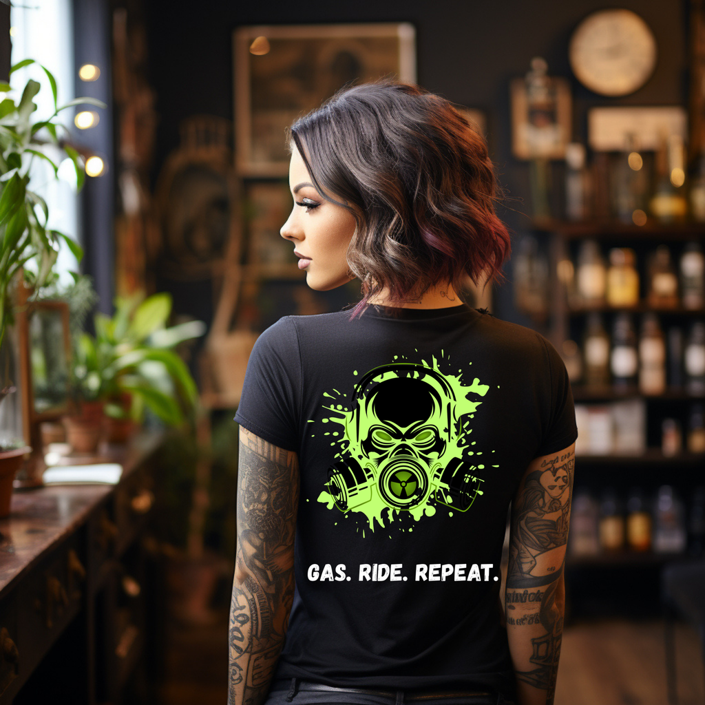 KERNSCHROTT Damen T-Shirt „GAS. RIDE. REPEAT.“ GRÜN – Taillierter Fit