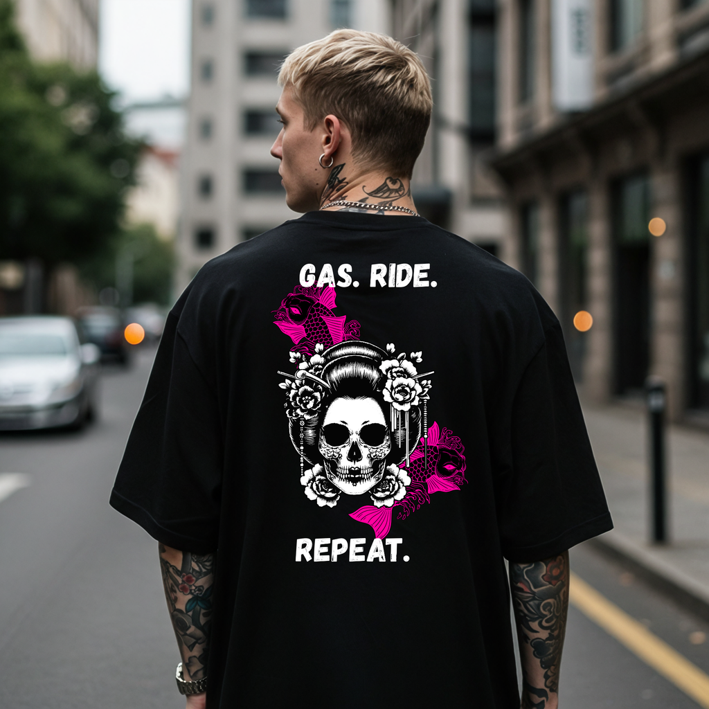 KERNSCHROTT Oversize T-Shirt „GAS. RIDE. REPEAT.“ – Schwarz