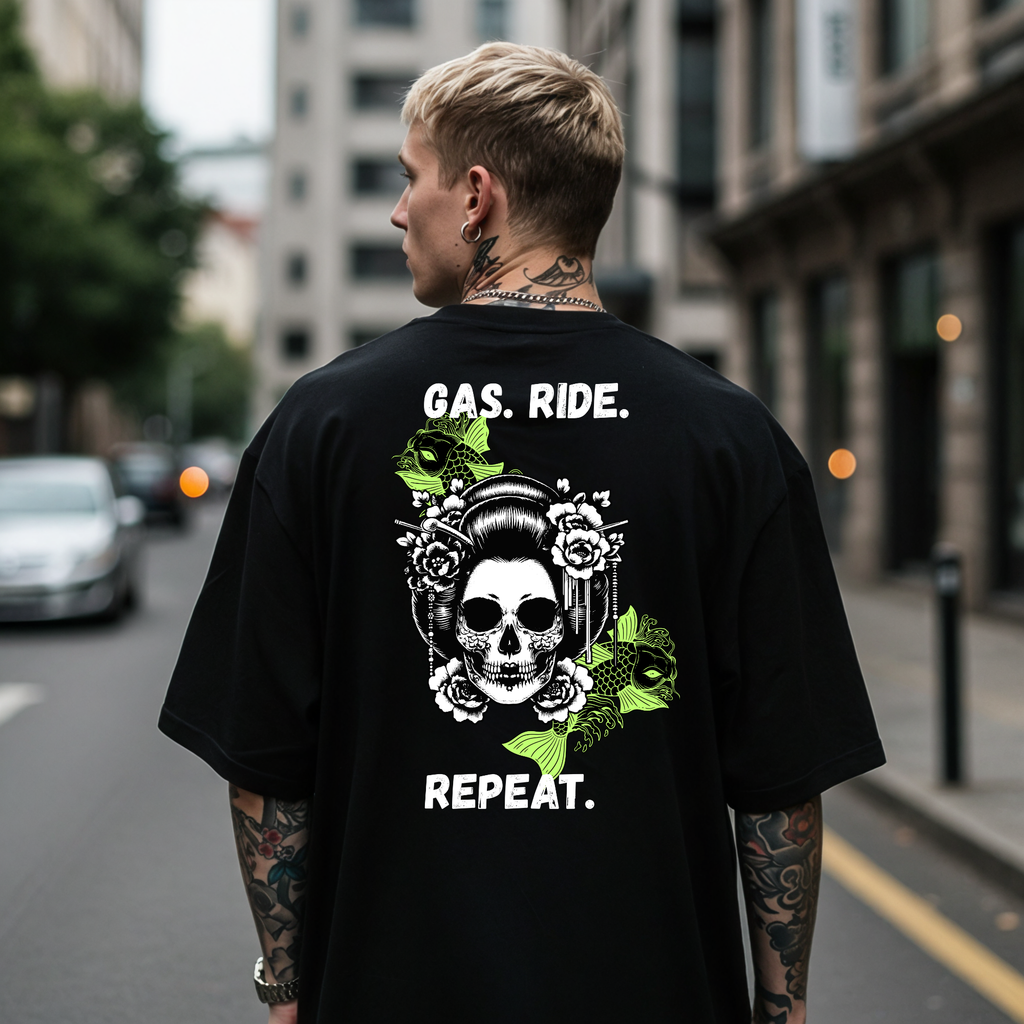 KERNSCHROTT Oversize T-Shirt „GAS. RIDE. REPEAT.“ – Schwarz