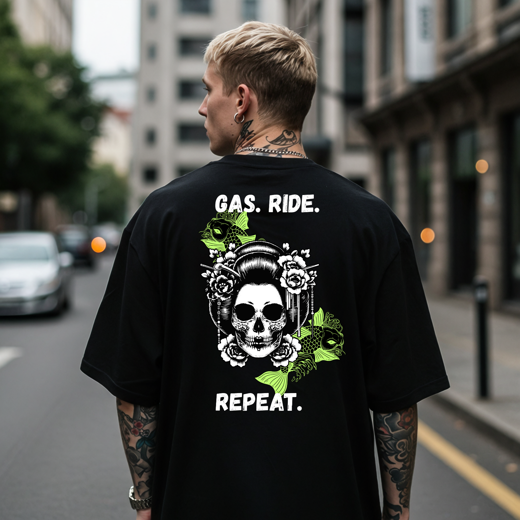 KERNSCHROTT Oversize T-Shirt „GAS. RIDE. REPEAT.“ – Schwarz