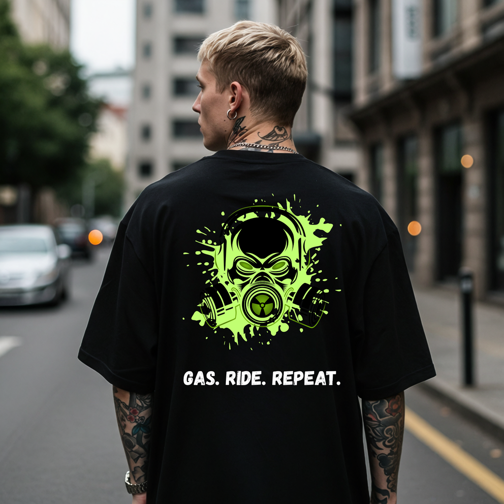 KERNSCHROTT Oversize T-Shirt „GAS. RIDE. REPEAT.“ – Schwarz