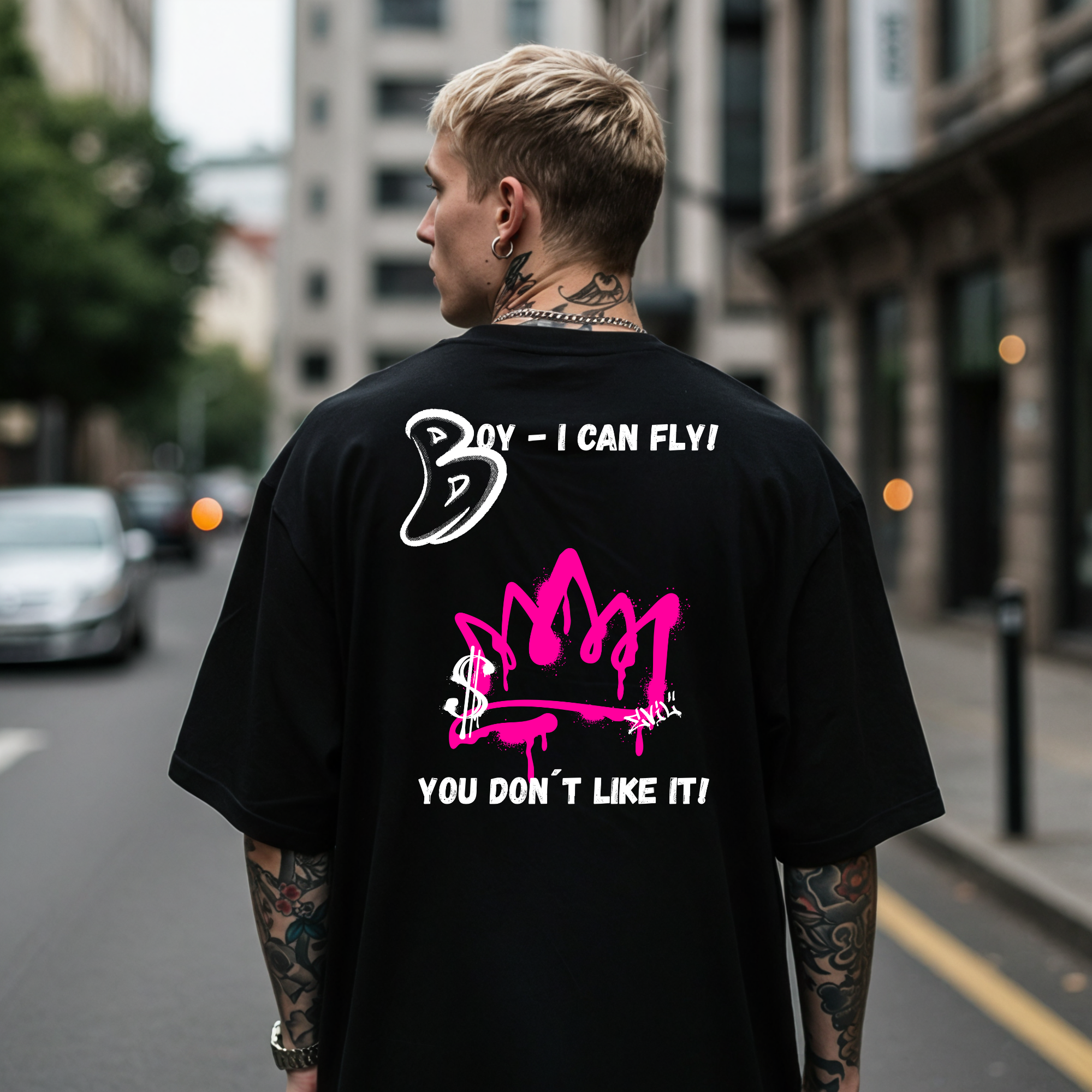 KERNSCHROTT Oversize T-Shirt „BOY - I CAN FLY“ – Schwarz