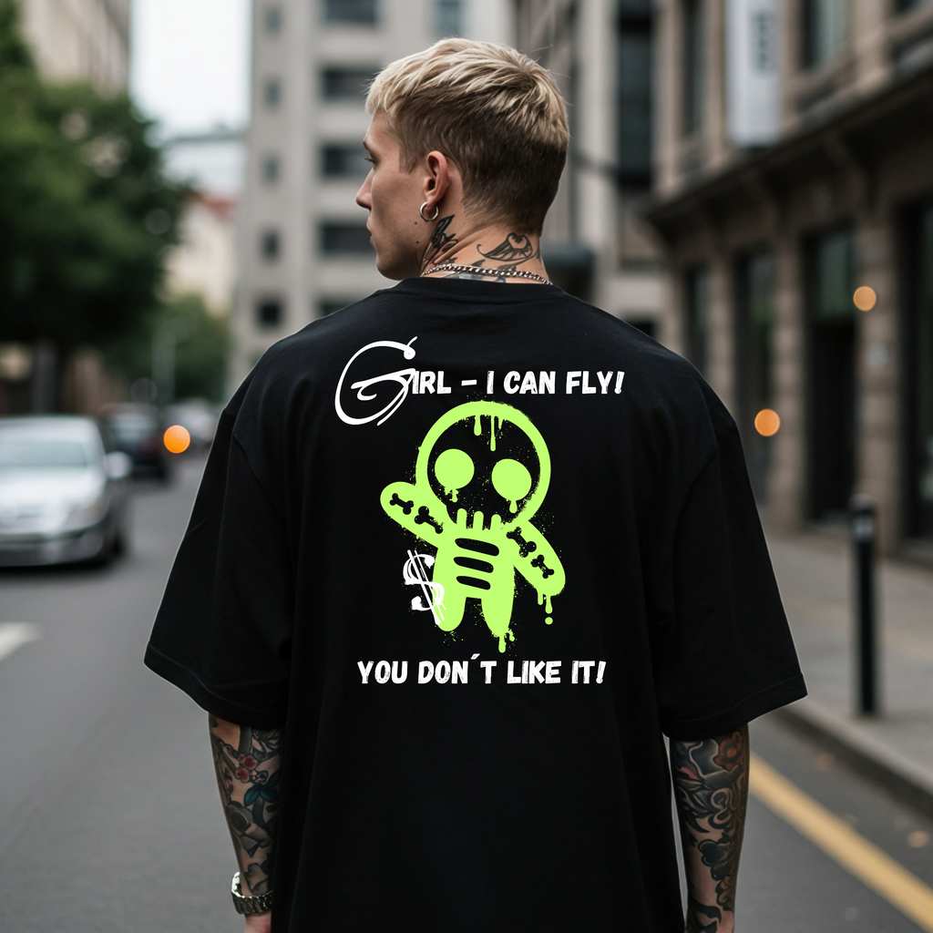 KERNSCHROTT Oversize T-Shirt „GIRL - I CAN FLY“ – Schwarz