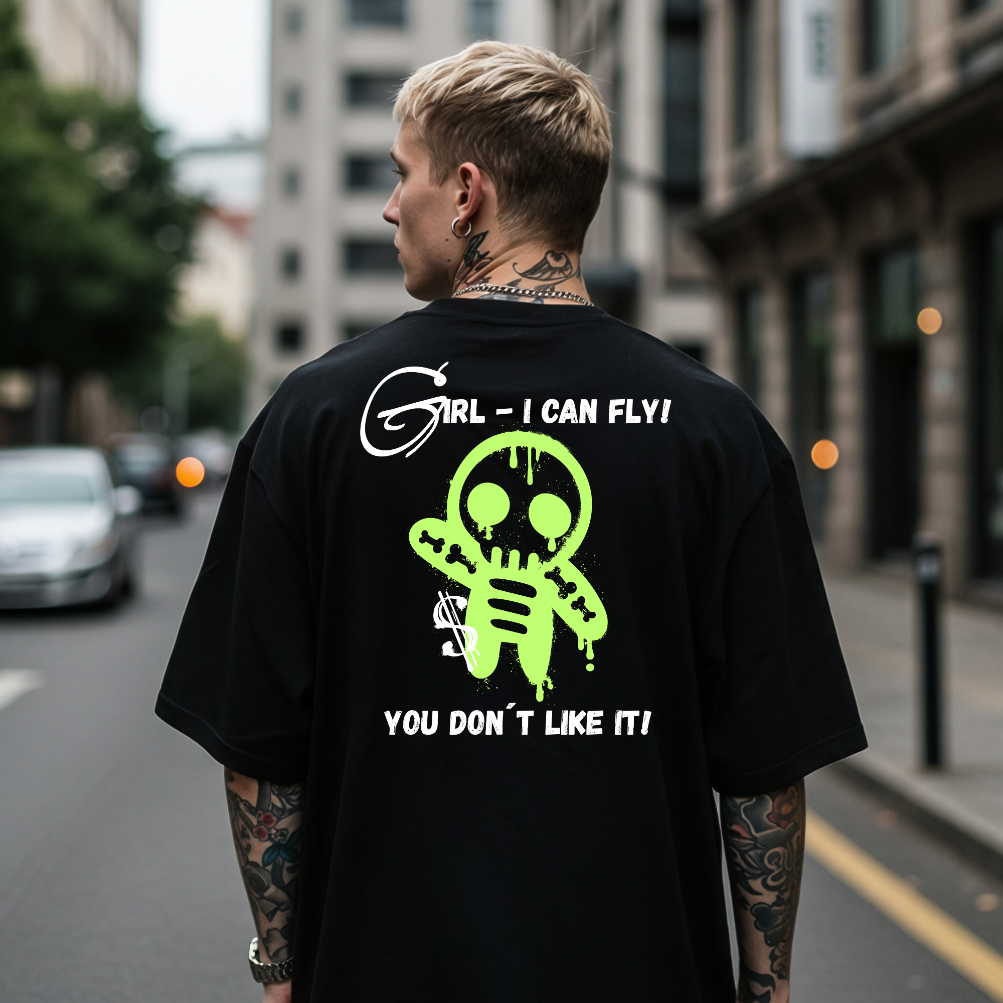 KERNSCHROTT Oversize T-Shirt „GIRL - I CAN FLY“ – Schwarz