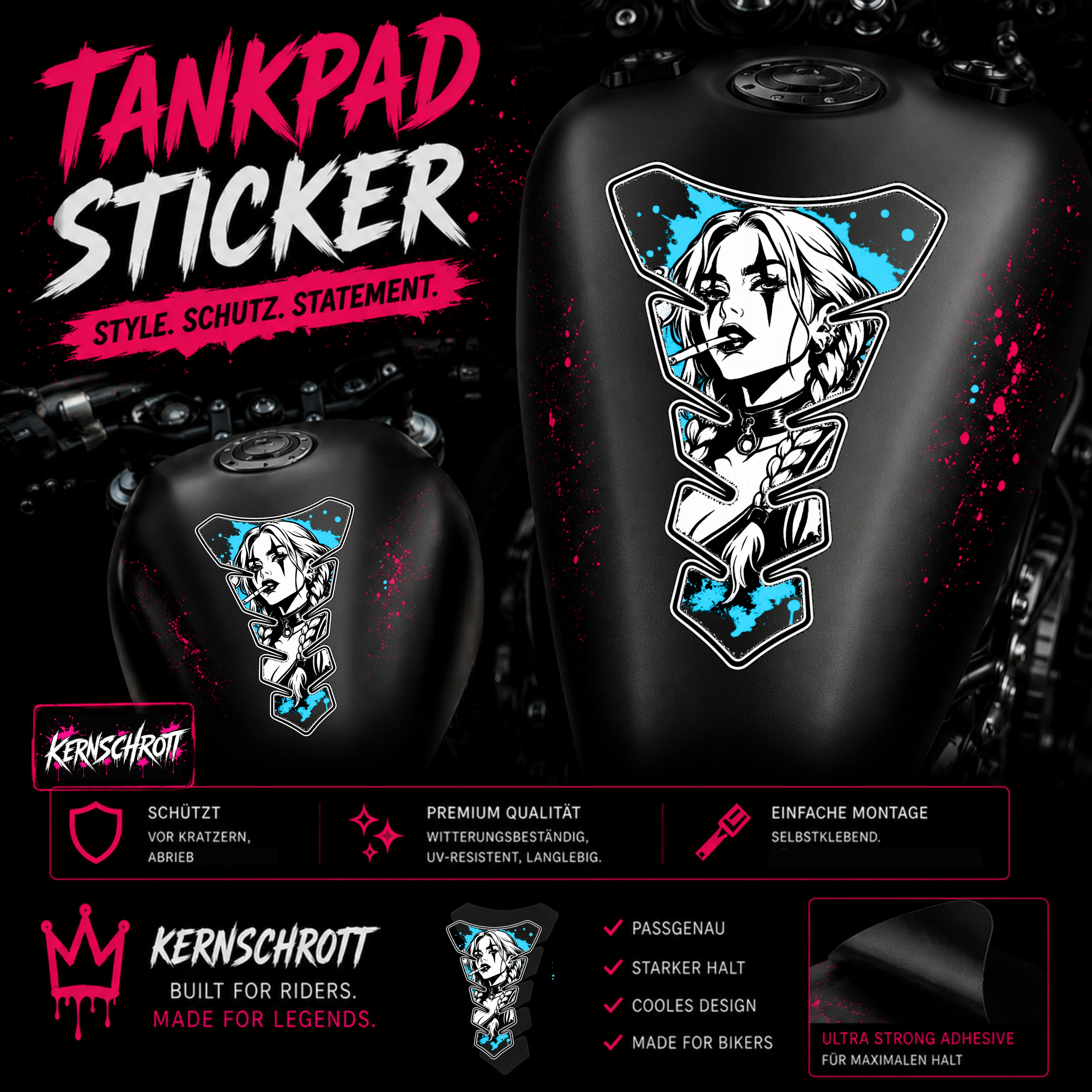 KERNSCHROTT Tankpad Sticker 🏍️ BLAU