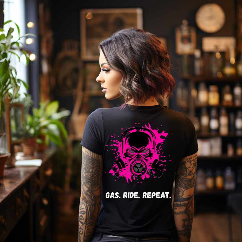 KERNSCHROTT Damen T-Shirt „GAS. RIDE. REPEAT.“ PINK – Taillierter Fit