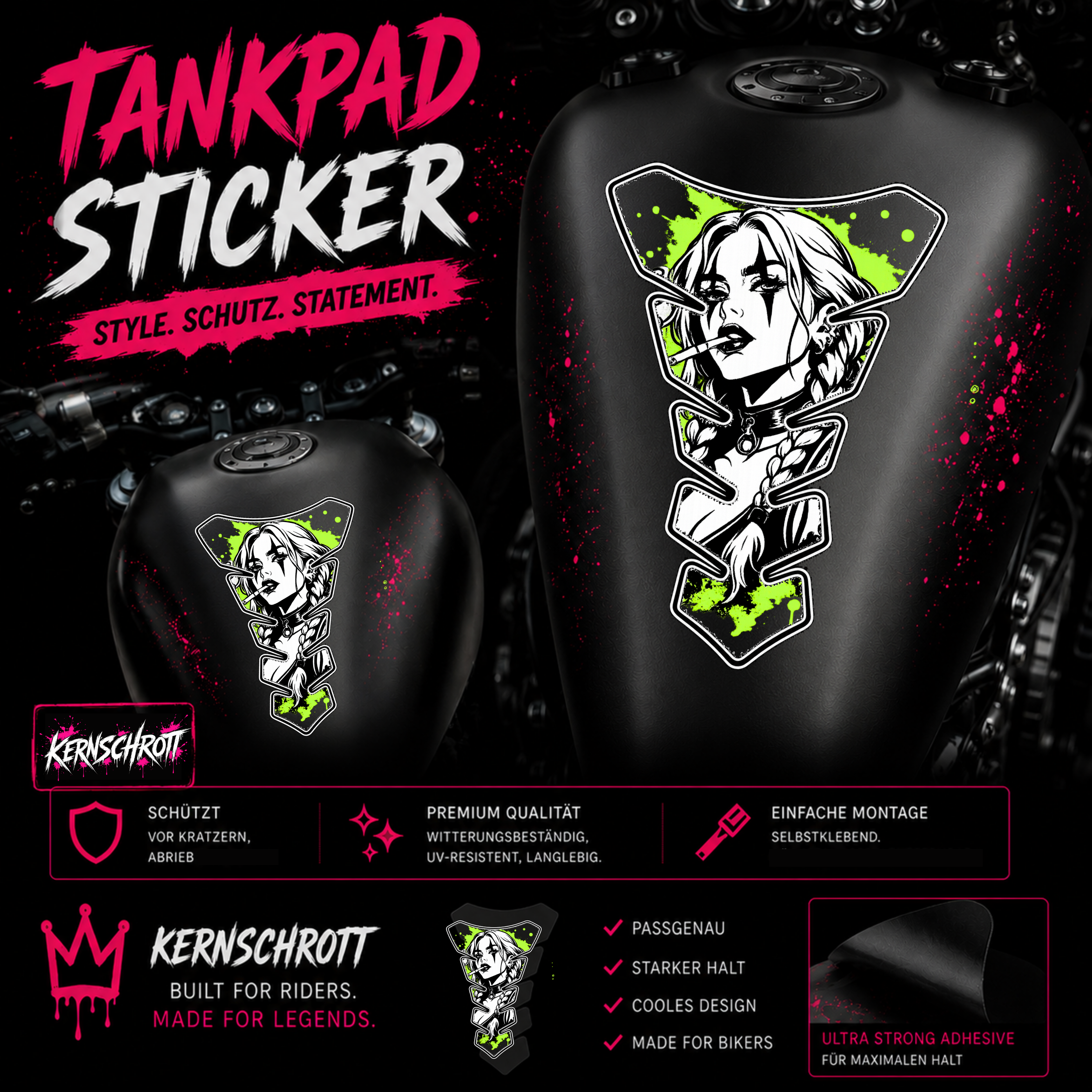KERNSCHROTT Tankpad Sticker 🏍️ GRÜN