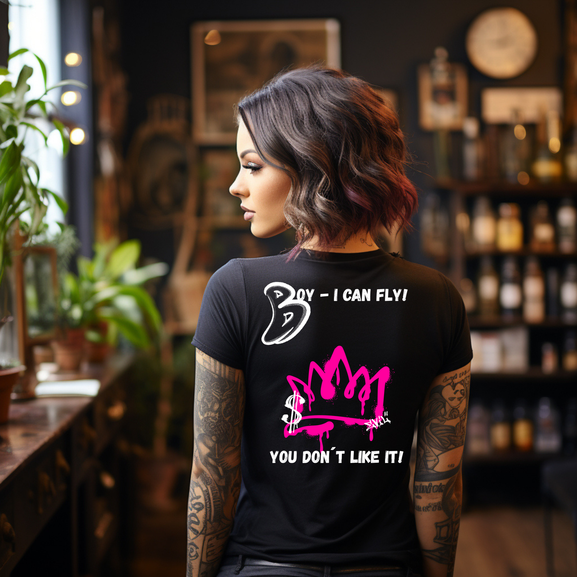 KERNSCHROTT Damen T-Shirt „BOY - I CAN FLY“ – Taillierter Fit