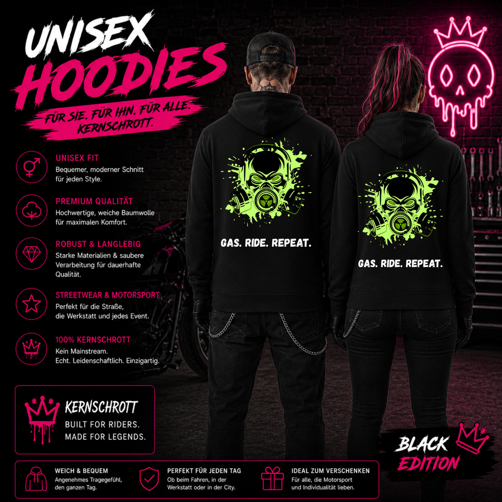 KERNSCHROTT Unisex Hoodie „RIDE FAST. LIVE FREE. DIE LAST.“ Grün – Schwarz
