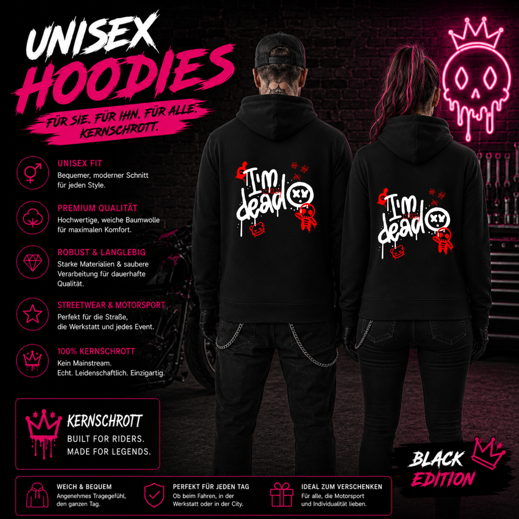 KERNSCHROTT Unisex Hoodie „I`M CRAZY DEAD“ Rot – Schwarz