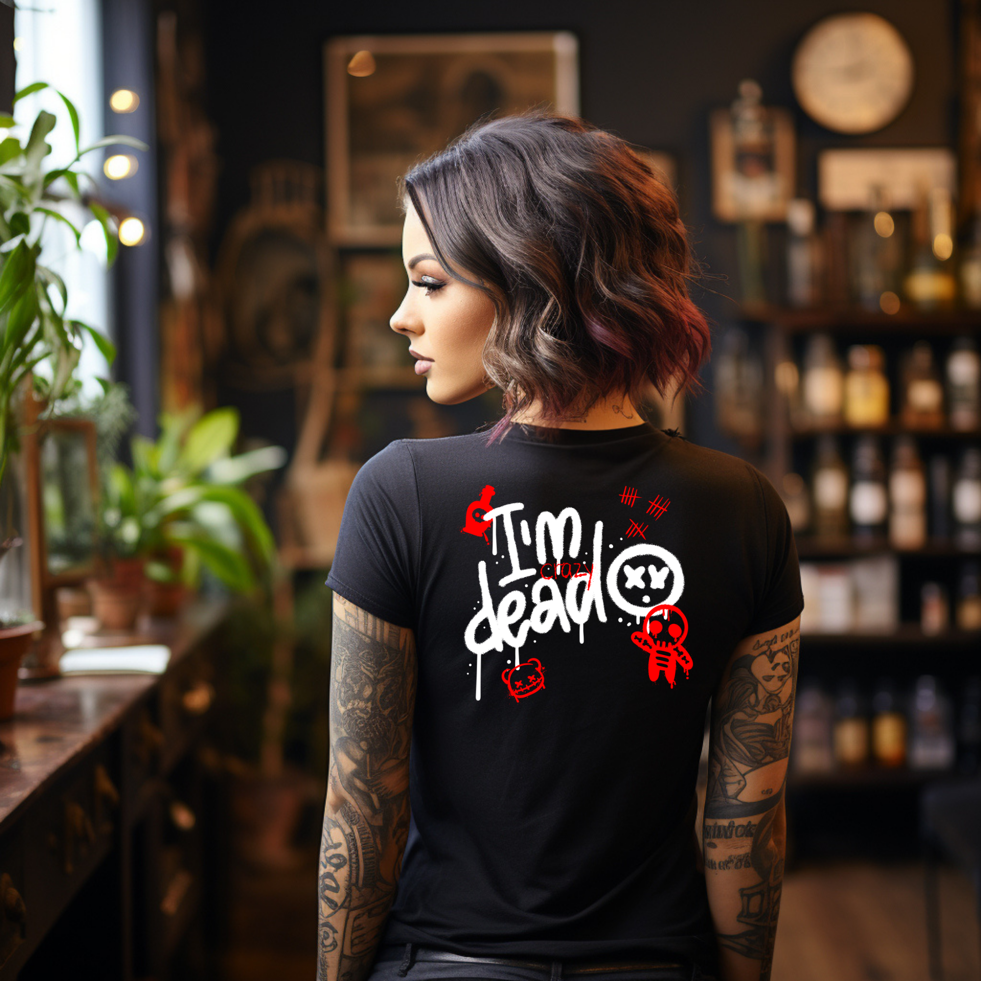 KERNSCHROTT Damen T-Shirt „I`M CRAZY DEAD“ ROT – Taillierter Fit