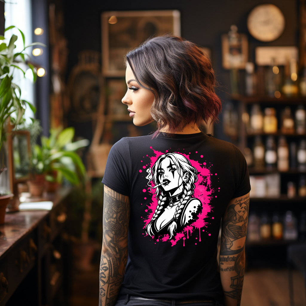 KERNSCHROTT Damen T-Shirt „SMOKE BRAID GIRL“ – Taillierter Fit