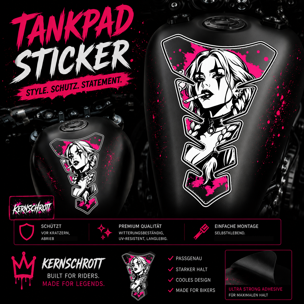 KERNSCHROTT Tankpad Sticker 🏍️ PINK